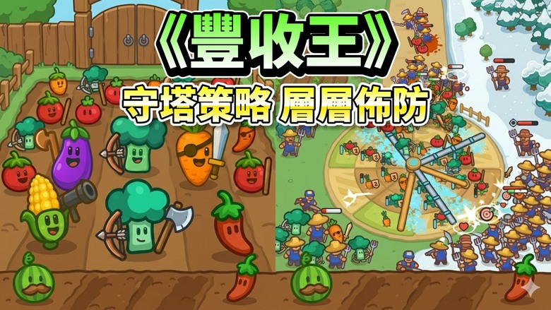 《豐收王：農場塔防策略》Harvest King 5月5日更新 種田不只是收成 更要建立最強防線 抵擋敵人入侵農莊 | 守住農場 成為豐收之王 融合農場經營與塔防策略的獨特 Tower Defense