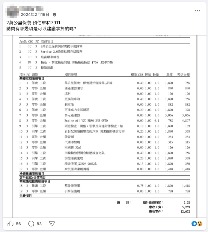XC60、RX350h、Q5保養費用比較