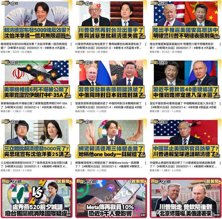 🌏兩岸05/22～26 今日排名- 新聞大白話
