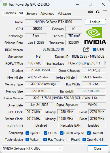 動爪玩MSI GEFORCE RTX 5090 32G LIGHTNING Z