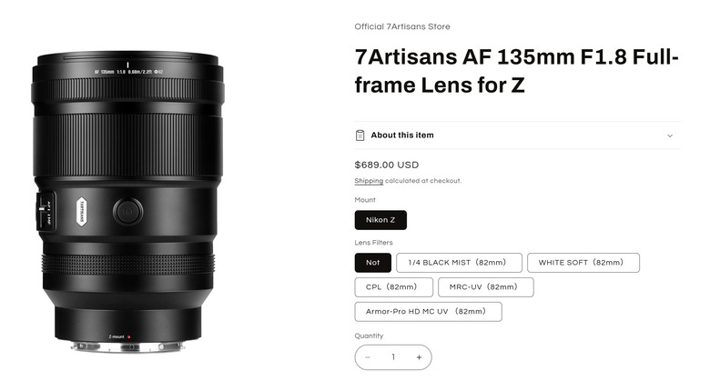 AF 135mm F1.8 USD689 價格真香 !........7Artisans Full-frame Lens for Z