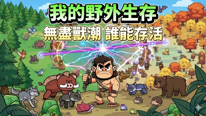 《我的野外生存》Wild Survival 荒野危機全面爆發 放置塔防XRoguelike 生存策略玩法 | 你必須面對一波波兇猛野獸的襲擊 透過技能選擇、天賦搭配與永久升級打造最強生存流派