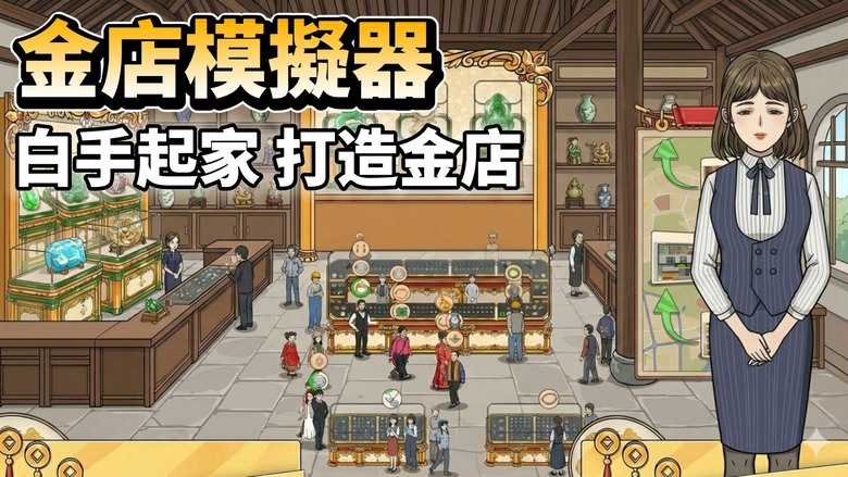 《金店模擬器》4月30日 上線試玩 開一家屬於你的金店吧 放置模擬經營手遊 | 招聘優秀員工 進行店鋪裝修 升級擴大櫃檯 決策店舖的發展方向 增加店舖收益 把小小金店經營成頂級商業王國