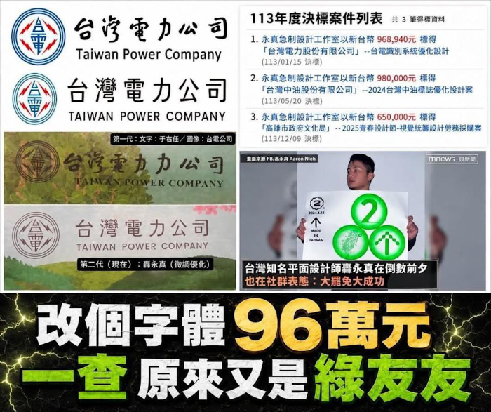 台電新LOGO近百萬標案被翻出綠友友得標 聶永真喊無愧於心：我們交出專業
