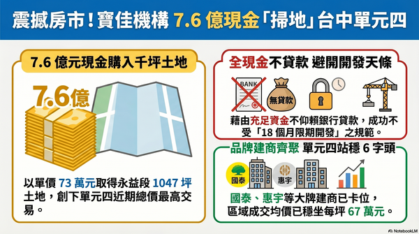寶咖咖拚了！7.6億無貸款買單元四精華地「區段最貴」