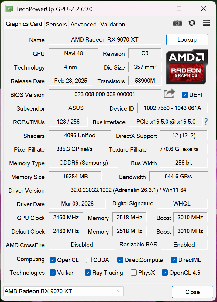 ASUS 華碩Prime Radeon RX 9070 XT 16GB GDDR6 OC 超頻版 顯示卡開箱分享與測試