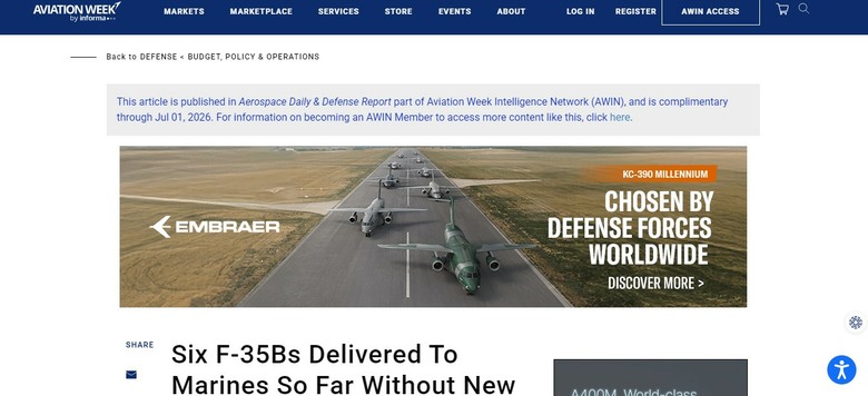 迄今已有六架F-35B交付陸戰隊，但未配備新雷達