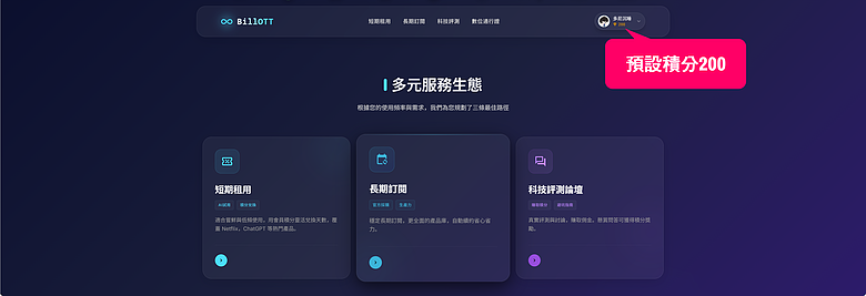 使用教學｜BillOTT - 訂閱經濟，短期積分兌換 / 長期多人合租不同平臺帳號！