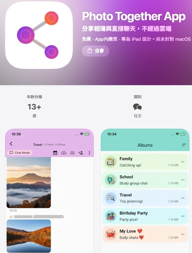 Photo Together App: 推薦自製軟體，不需雲端的照片、影片分享App，跨平台iOS/Android