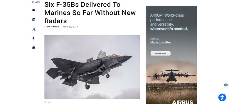 迄今已有六架F-35B交付陸戰隊,但未配備新雷達