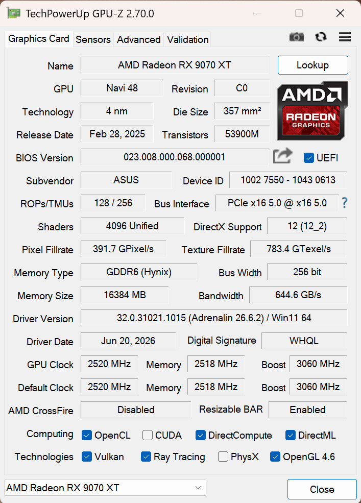 ASUS 華碩 TUF Gaming Radeon™ RX 9070 XT 16GB GDDR6 OC 超頻版 顯示卡開箱分享與測試