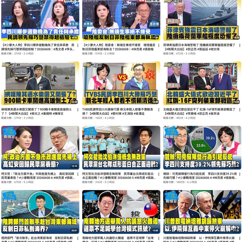 🌐台灣06/10～20 戰情室影片排名