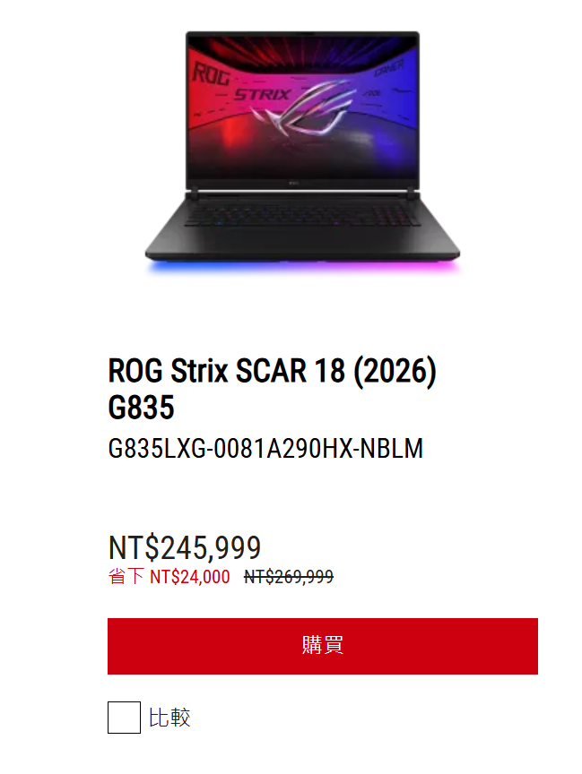ROG Strix Scar 18最新價格出爐~要價24萬~