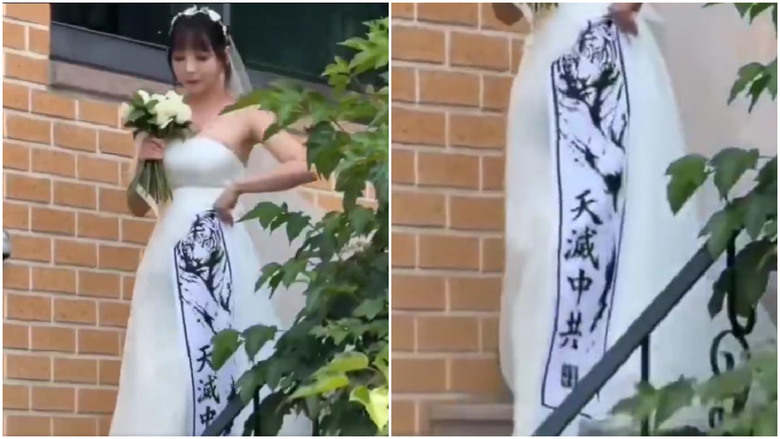 反共成韓國時尚，新娘穿「天滅中共」婚紗