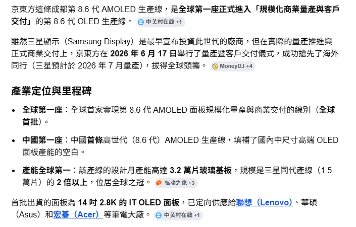 中國 8.6 代 AMOLED 生產線 全球首座正式進入「規模化商業量產與客戶交付」