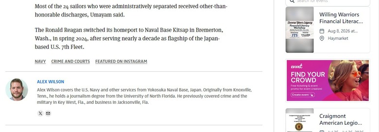 水兵致命墜落事件暴露航母羅納德•里根號（USS Ronald Reagan）上的毒品網絡