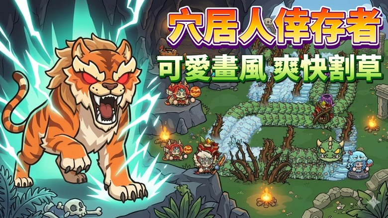 《穴居人倖存者》Caveman Survivor 可愛卡通風格搭配輕快音效 化身原始穴居人 肉鴿塔防玩法 | 單手操作輕鬆上手 簡單移動體驗滿滿成就感 隨時隨地享受爽快割草戰鬥