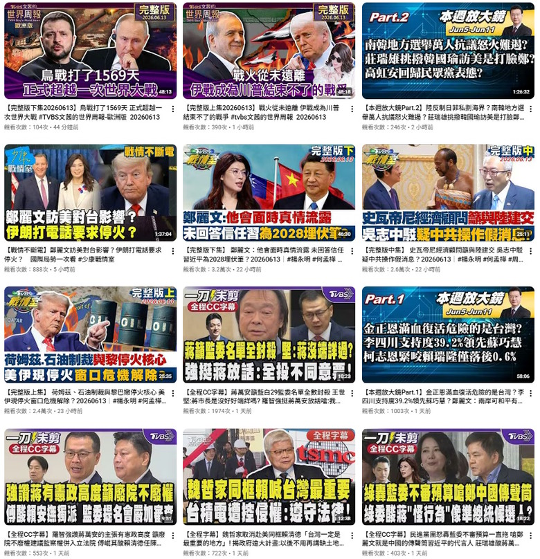 🌐台灣06/10～20 戰情室影片排名