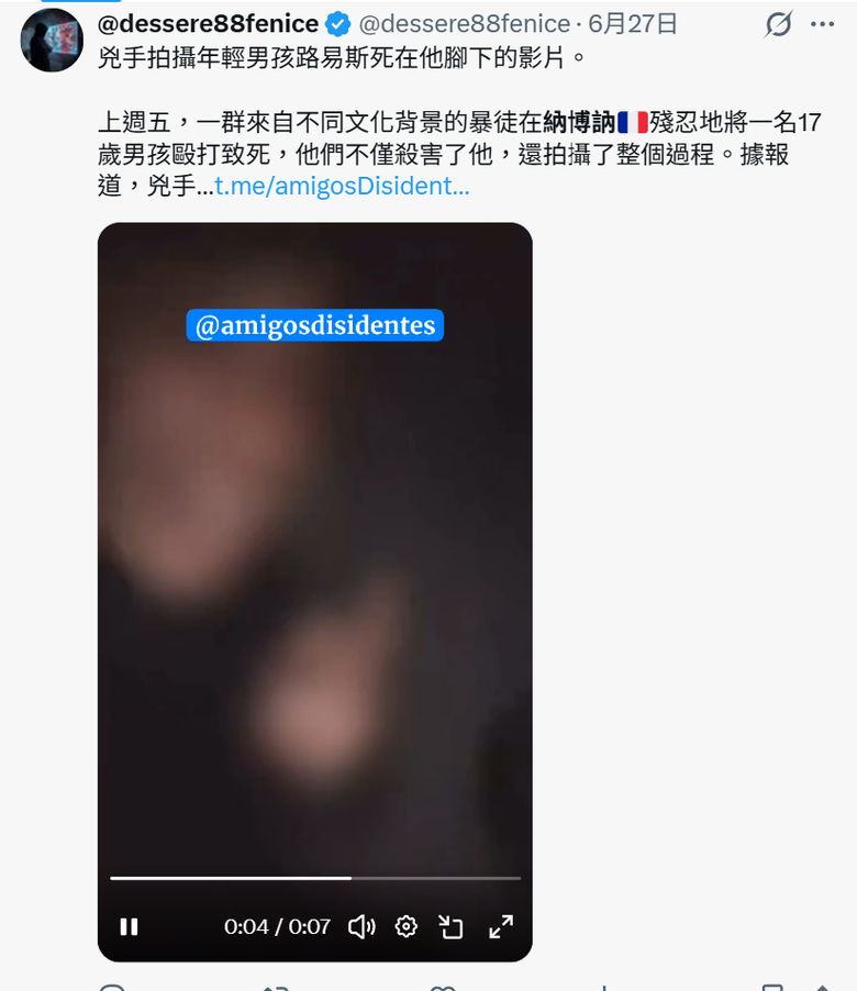 法國未成年人路易被五名移民後代野蠻打死並拍影片上傳社媒