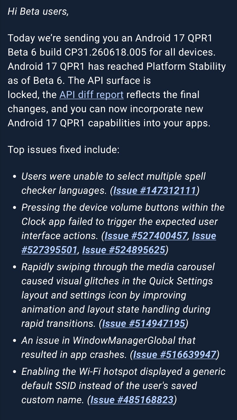 [ Android 17 QPR1 Beta 6 OTA ]