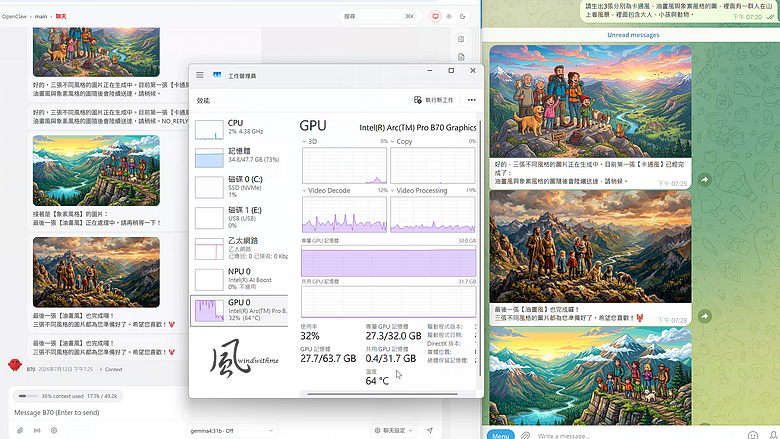 點我看大圖 最平價32GB顯卡:Intel Arc Pro B70開箱與OpenClaw龍蝦使用心得