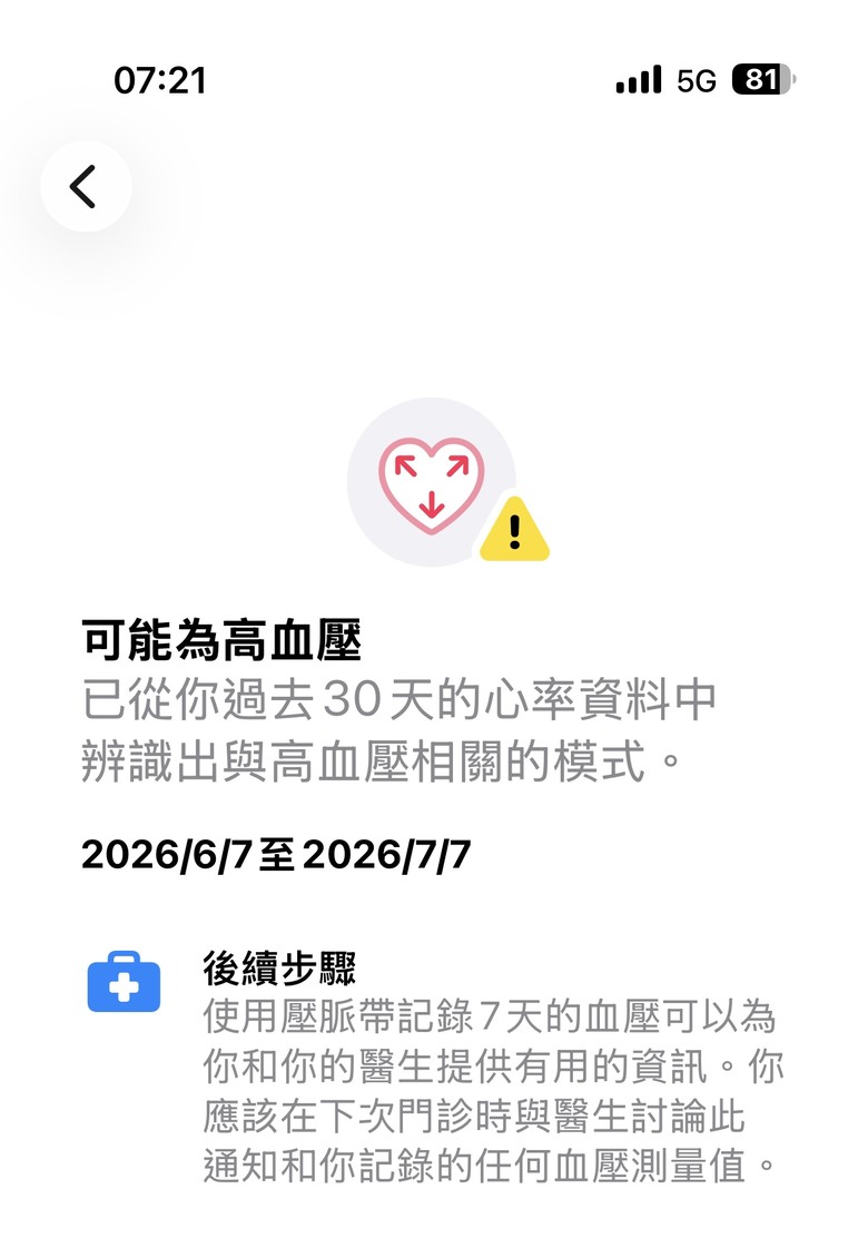 AppleWatch警示我可能有高血壓問題