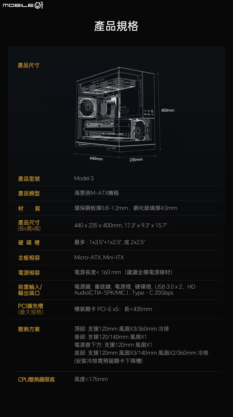 方正造型海景小機殼 幾何未來 Model 3 哪吒