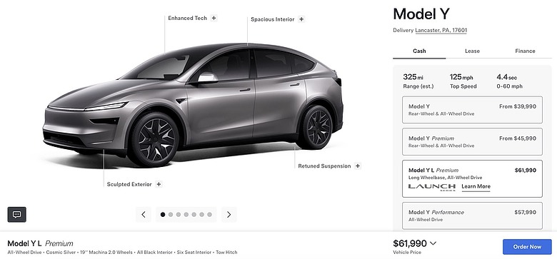 Tesla Model YL美國正式開賣