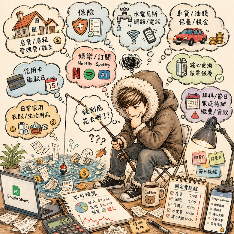 不想每天記帳的人，怎麼整理家庭固定開支？分享我最後用 Google Sheet 做了一套工具