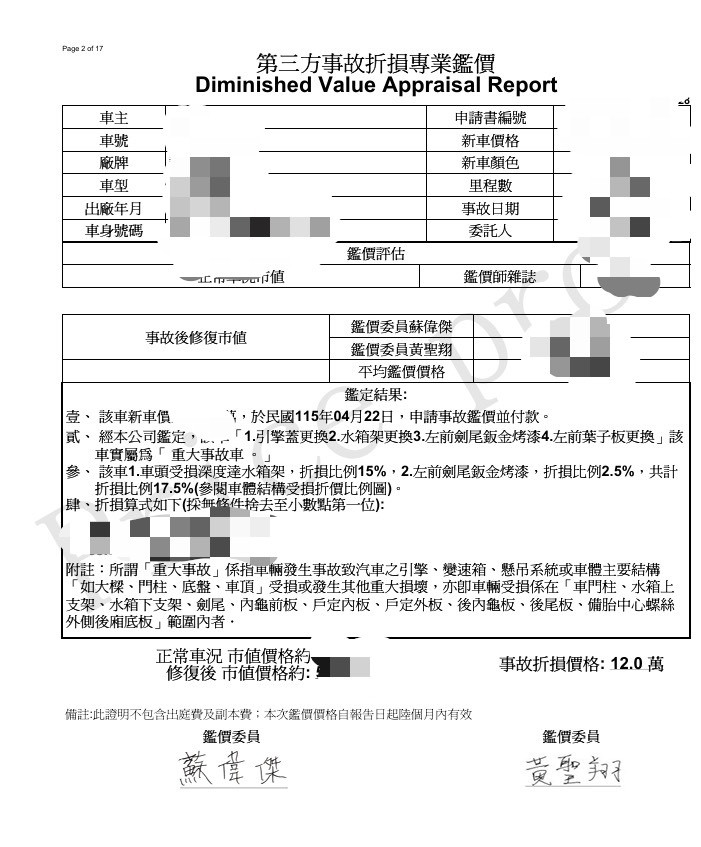 [分享]車禍求償真心要做車損評估，然後三寶不要再鬼切了拜託