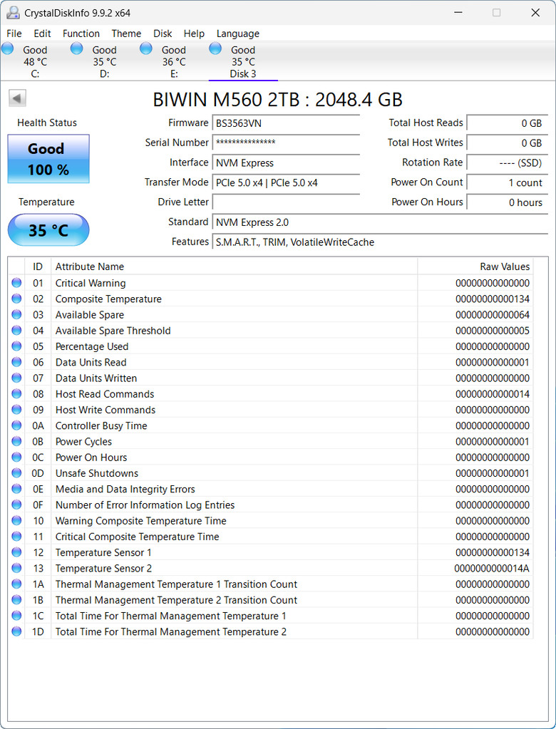 【開箱簡測】Biwin M560 PCIe Gen5.0 x4 NVMe HMB 2TB SSD 效能簡測 (圖多)