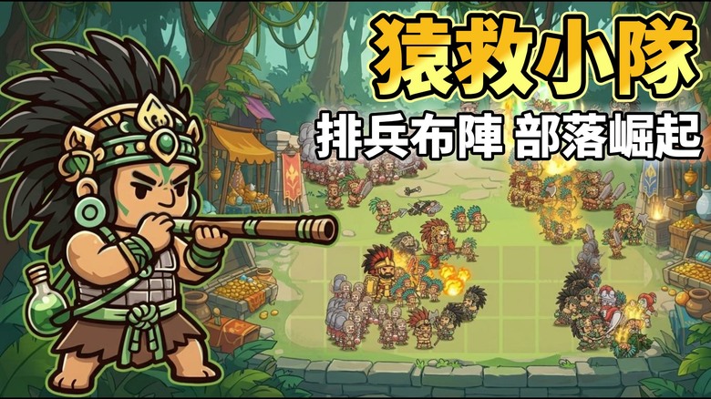 《猿救小隊》8月15日 開啟測試 萌系原始人部落 策略大戰 | 化身部落首領 在網格戰場排兵布陣 槍兵、盾兵、牧師與史詩英雄自由組合 結合肉鴿隨機構築 三秒上手 休閒也能輕鬆稱霸