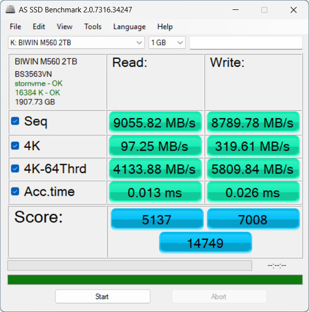 【開箱簡測】Biwin M560 PCIe Gen5.0 x4 NVMe HMB 2TB SSD 效能簡測 (圖多)