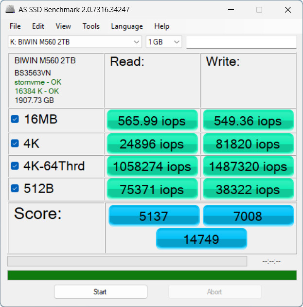 【開箱簡測】Biwin M560 PCIe Gen5.0 x4 NVMe HMB 2TB SSD 效能簡測 (圖多)