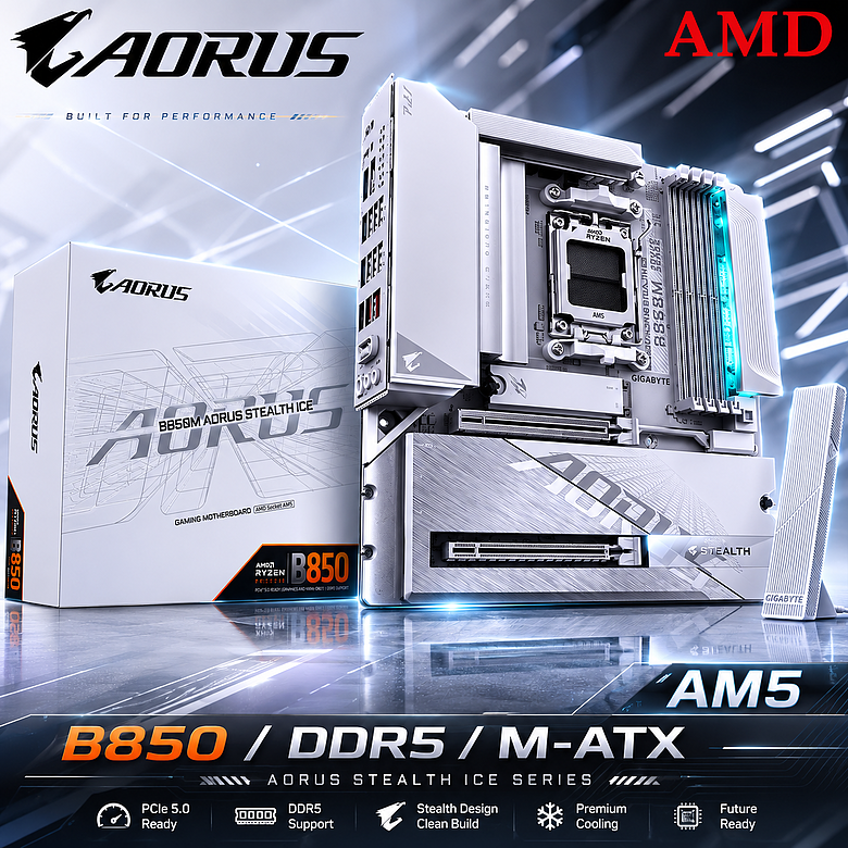 完美M-ATX白化背插 B850M AORUS STEALTH ICE