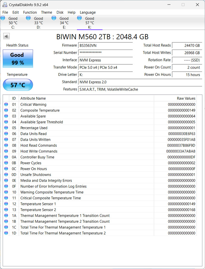 【開箱簡測】Biwin M560 PCIe Gen5.0 x4 NVMe HMB 2TB SSD 效能簡測 (圖多)