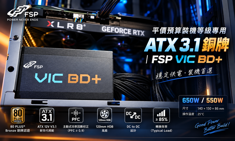 CP 值的選擇入門銅牌壓紋線 FSP 全漢 VIC BD+ 650W