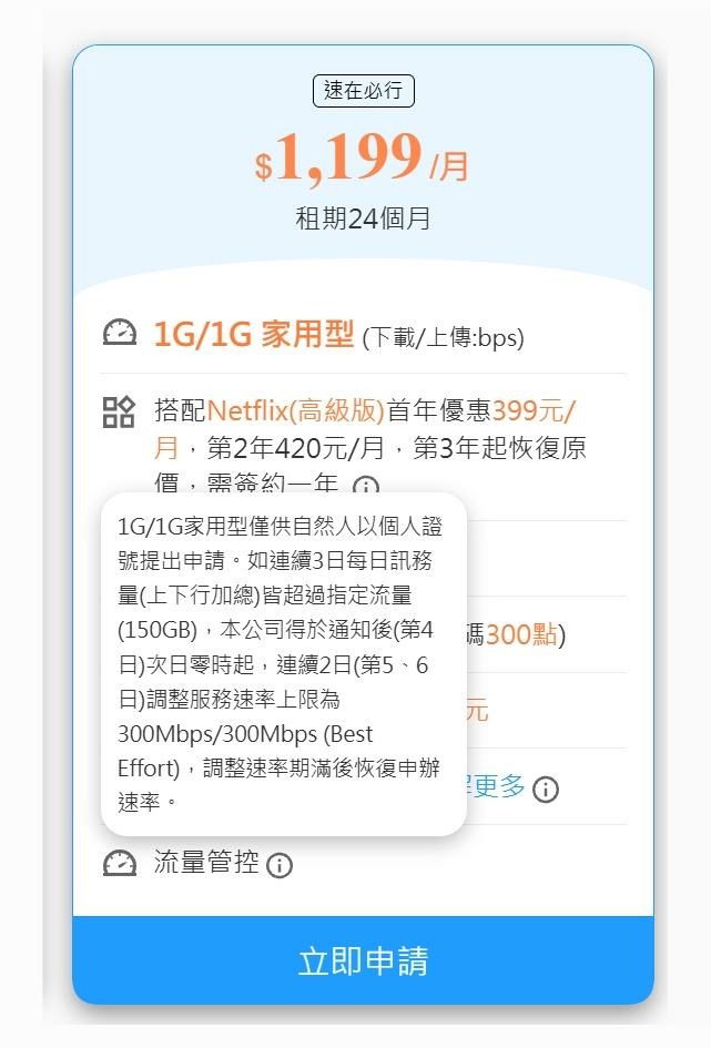 中華電信光世代1G/1G家用型，網路流量數據異常!?