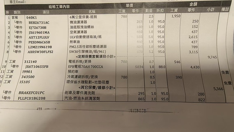 福特九和 保養廠 請教各位大神有些費用問題 感謝