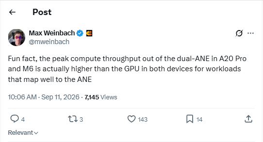 蘋果A20 Pro新特性曝光:AI算力反超GPU!雙16核NPU強攻端側大模型