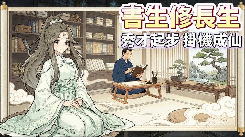 《書生修長生》放置打坐修仙 RPG 掛機就能一路修行！從秀才、舉人、進士 直至太傅之尊 | 書卷自翻、功力自漲 文氣化劍氣 筆墨定乾坤 品一杯茶、讀一本書 看平凡書生如何登臨廟堂 修成逍遙大羅仙