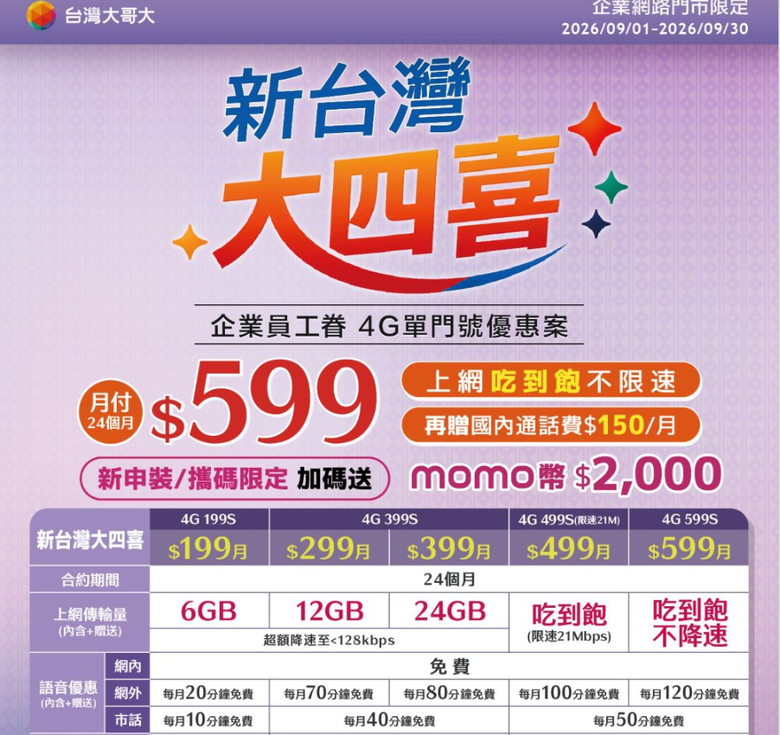 台哥大9月份客企方案