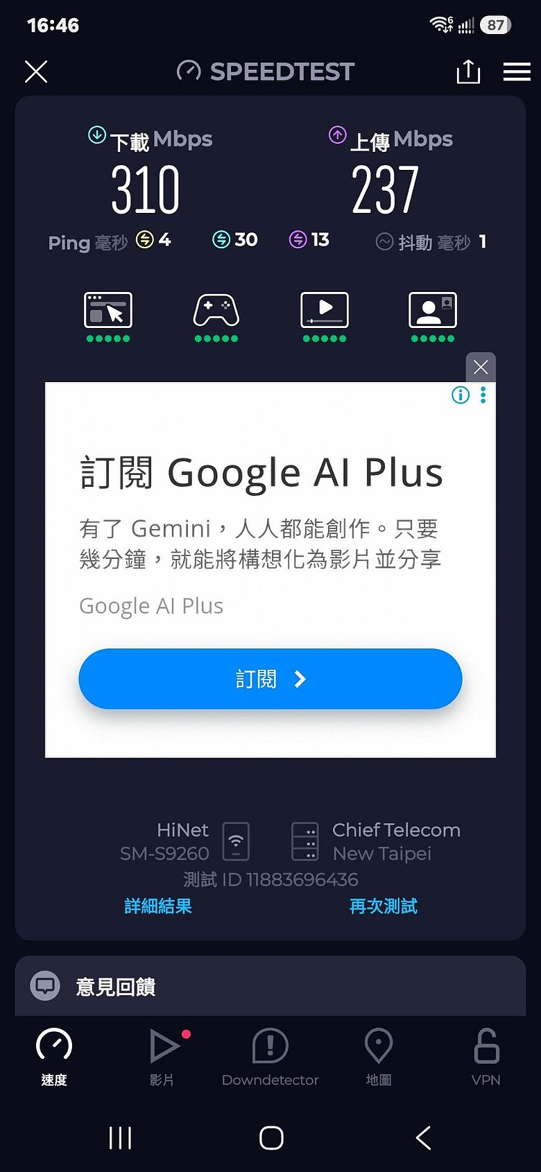 請問中華電信300M固網速度疑問