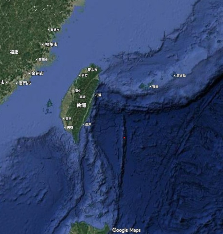 台灣東部的海底地勢( GOOGLE MAP擷取)
