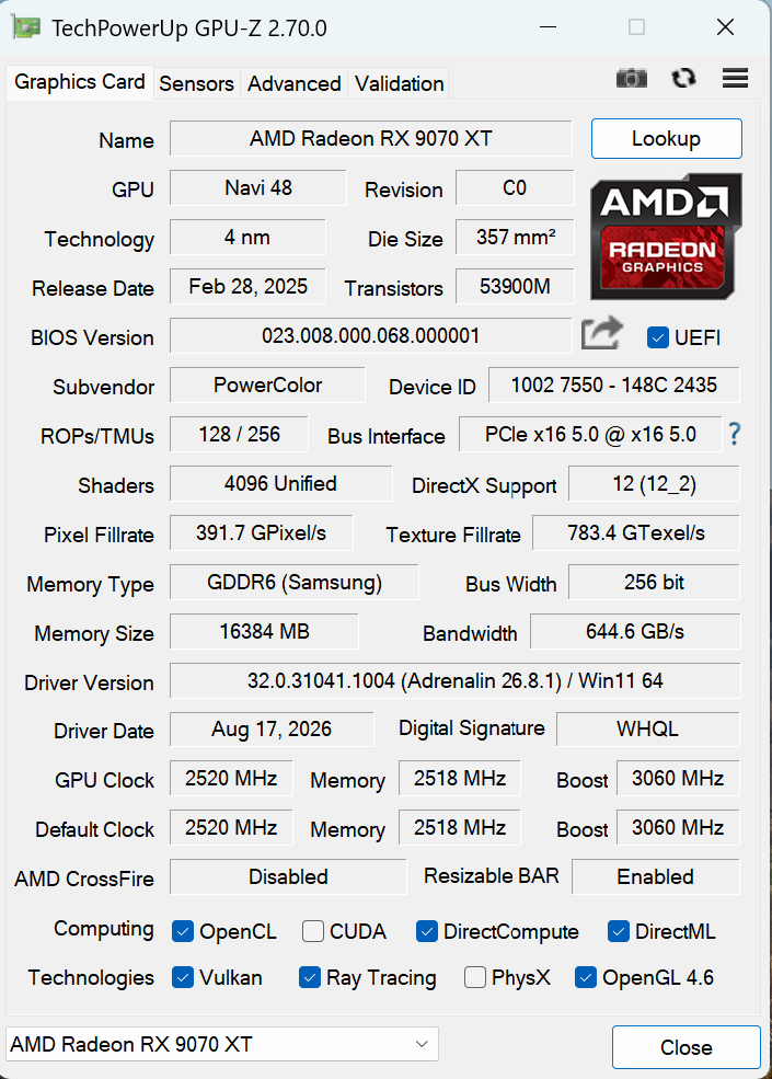 PowerColor 撼訊Red Devil RX 9070 XT 16GB 紅魔 顯示卡開箱分享與測試