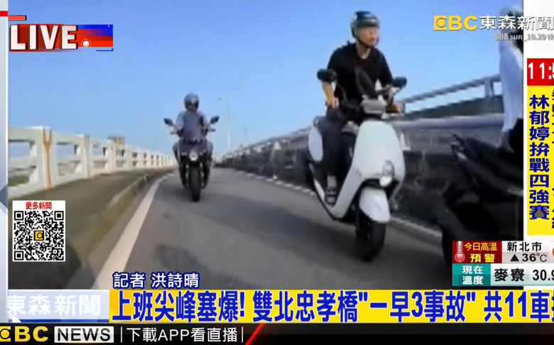 台北 忠孝橋機車道車禍！原來是翹後輪。🏍️ 🛵
