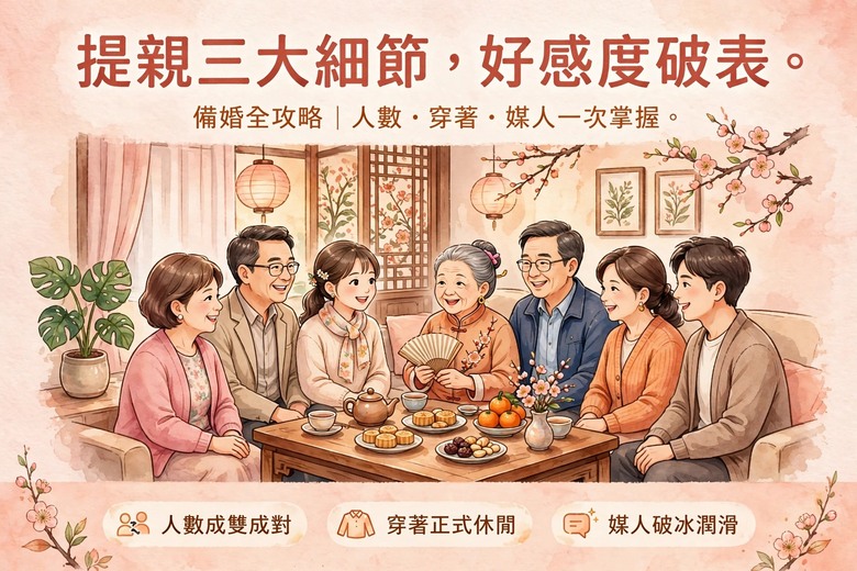【備婚全攻略】提親人數、穿著與媒人怎麼挑？掌握三大細節，初次見面好感度破表！