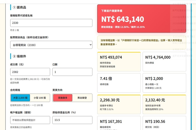 個股期被追繳洗出場？自製了個股期追繳價計算器