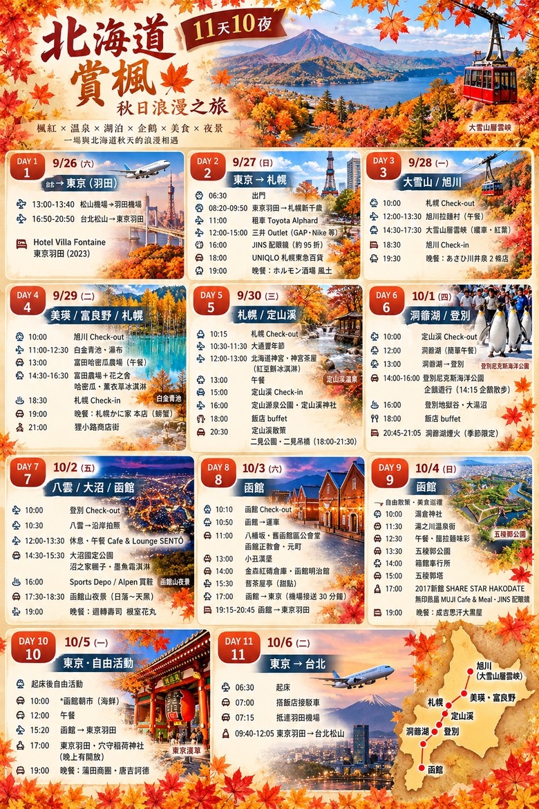 初秋北海道～楓葉、寒意、泡湯與🦌擦身而過11天自駕趣！