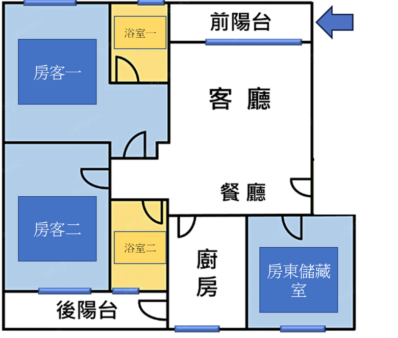 三(兩)房兩廳兩衛房型出租方式